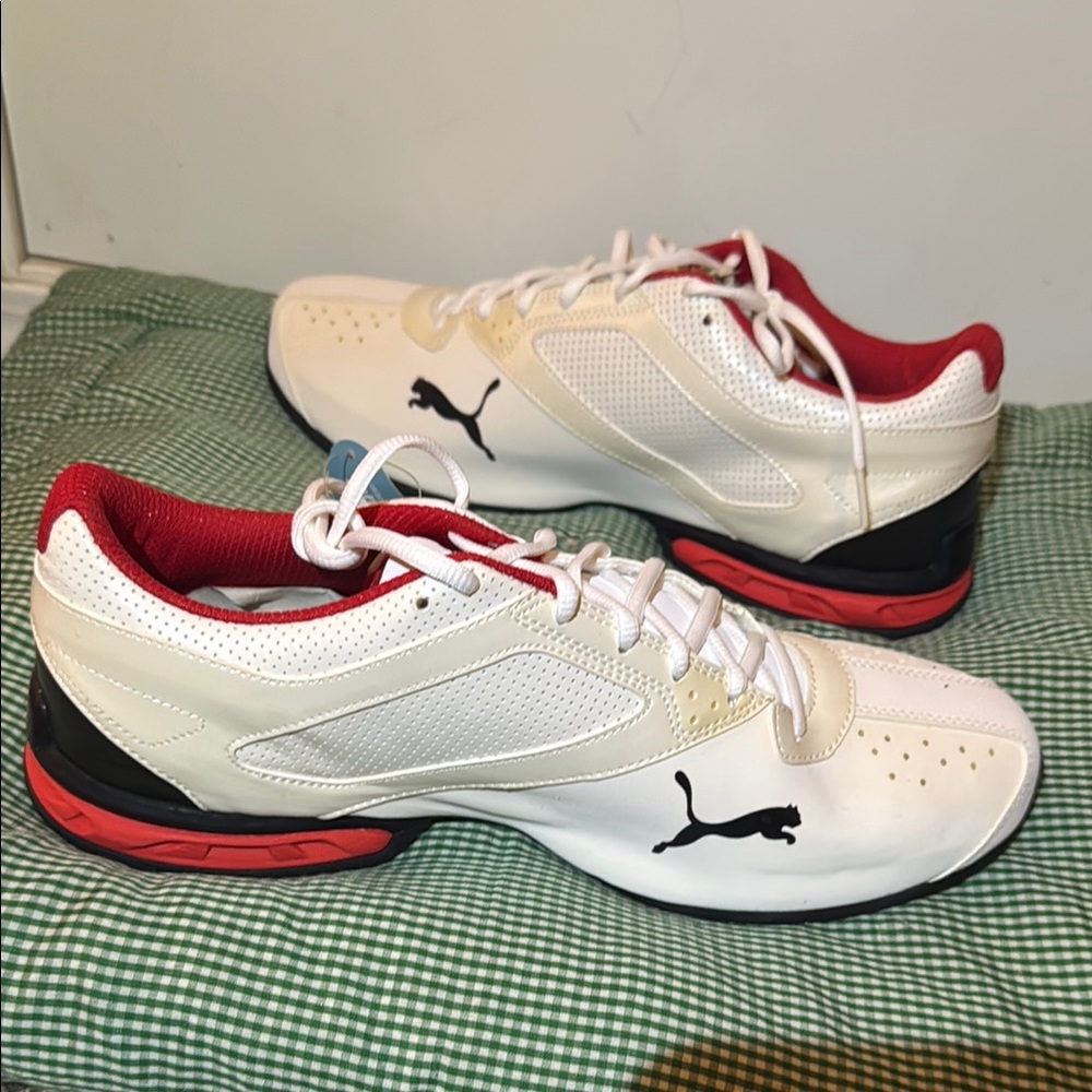 Puma Cream and Red Athletic Shoes